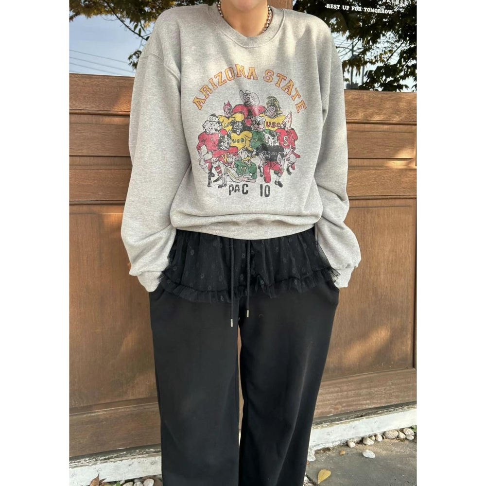 正韓 無刷毛橄欖球隊大學T 現貨灰-細節圖3