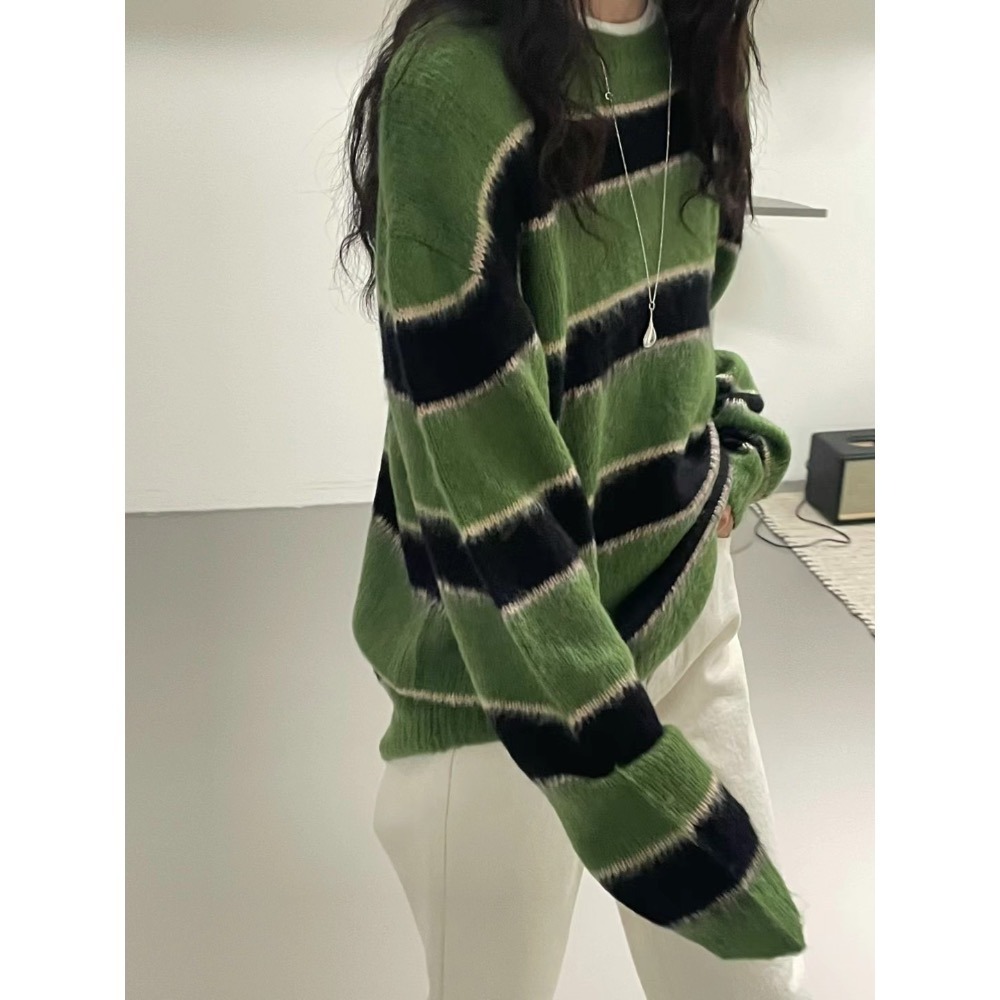 正韓 拼色條紋毛衣 現貨深藍-細節圖2