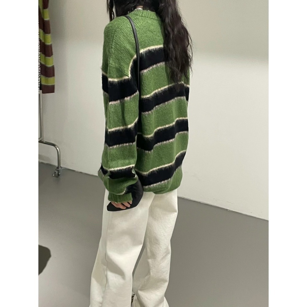 正韓 拼色條紋毛衣 現貨深藍-細節圖3