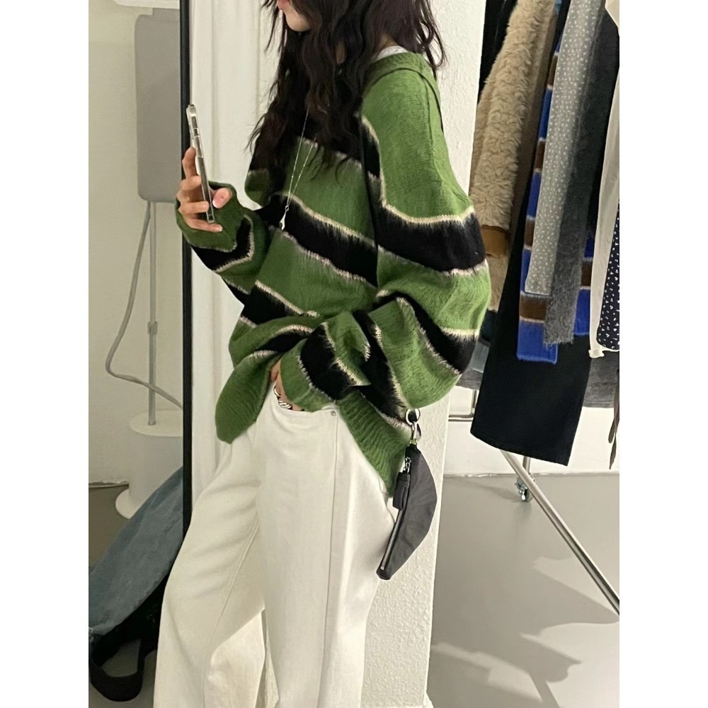 正韓 拼色條紋毛衣 現貨深藍-細節圖6