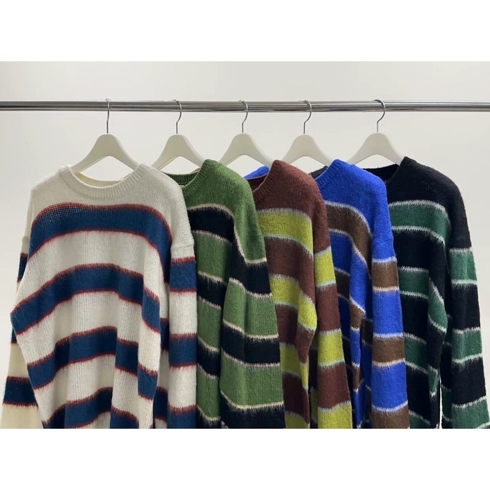 正韓 拼色條紋毛衣 現貨深藍-細節圖7