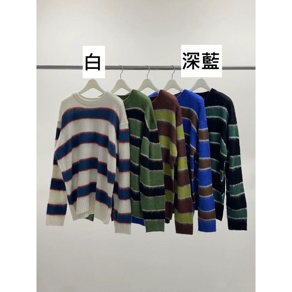 正韓 拼色條紋毛衣 現貨深藍-細節圖8