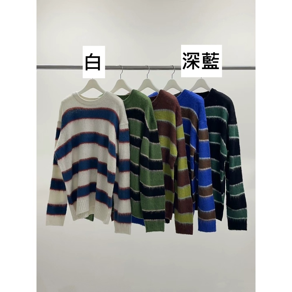 正韓 拼色條紋毛衣 現貨深藍-規格圖8