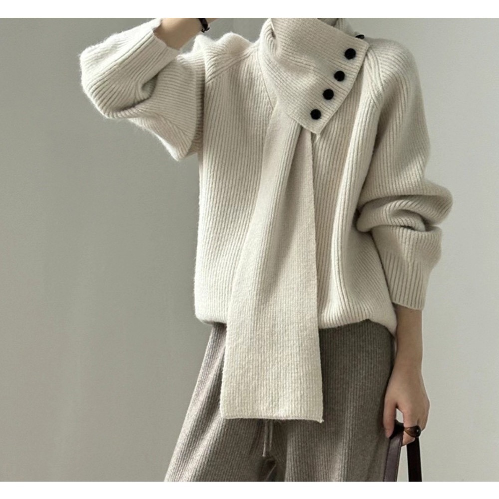 正韓 圍巾造型毛衣 現貨米白-細節圖3
