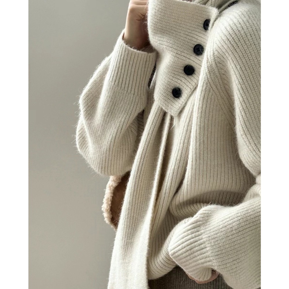 正韓 圍巾造型毛衣 現貨米白-細節圖4