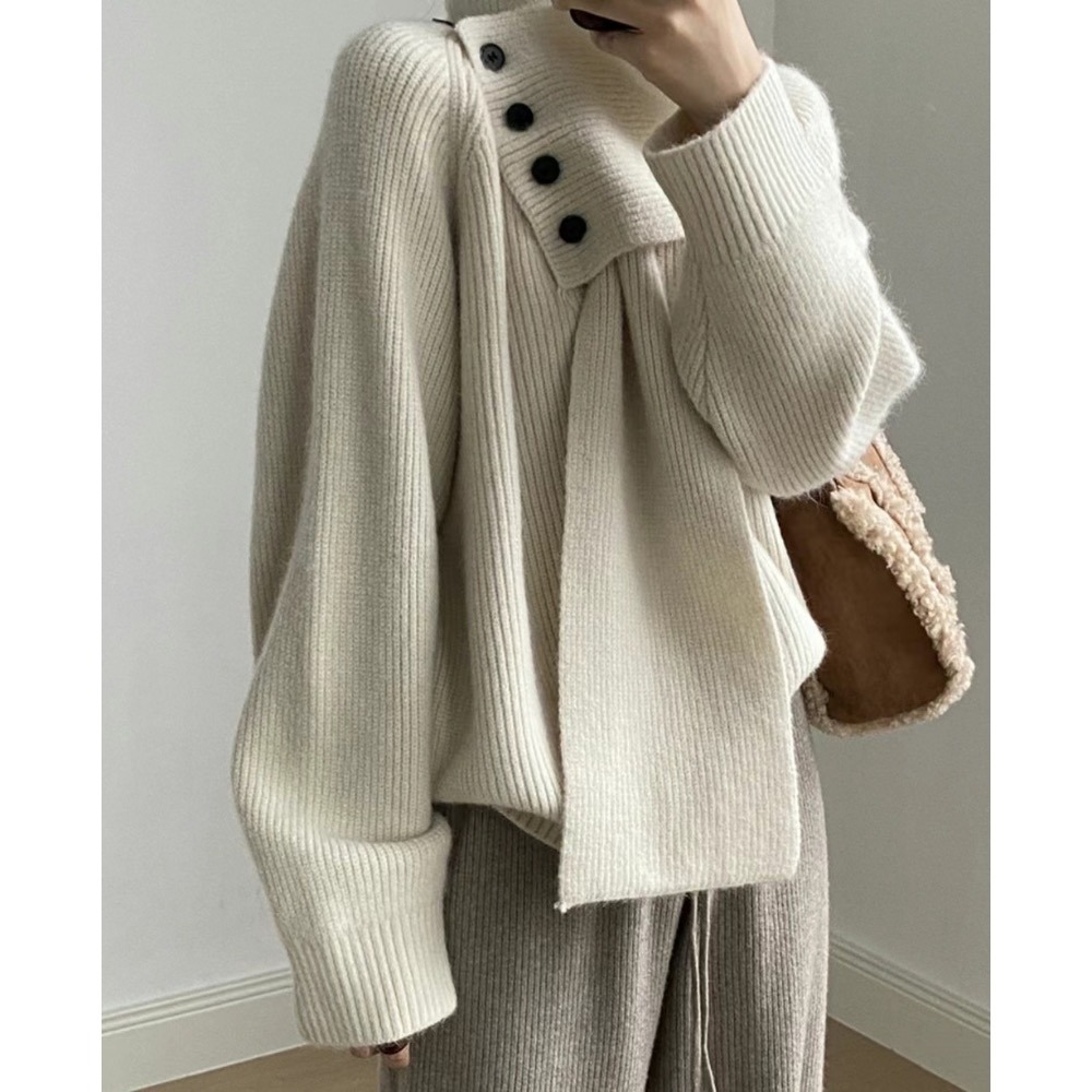 正韓 圍巾造型毛衣 現貨米白-細節圖5
