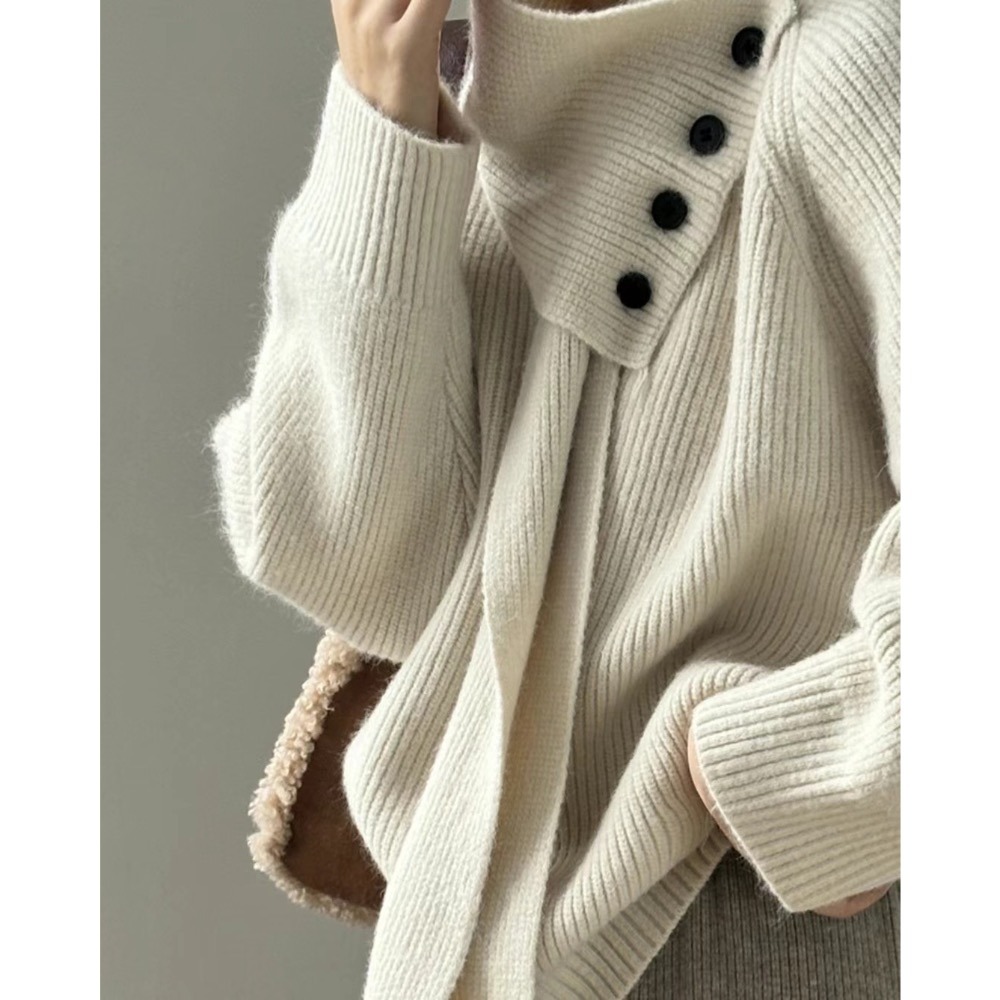 正韓 圍巾造型毛衣 現貨米白-細節圖6