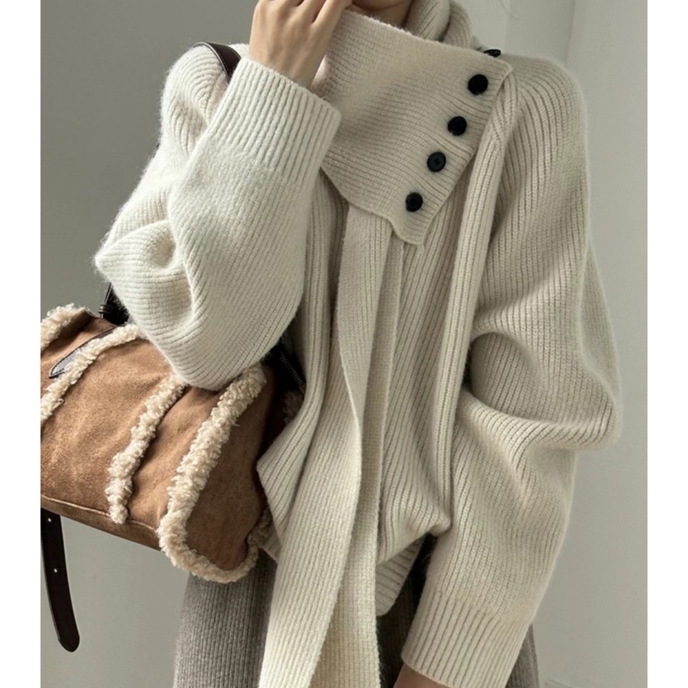 正韓 圍巾造型毛衣 現貨米白-細節圖7