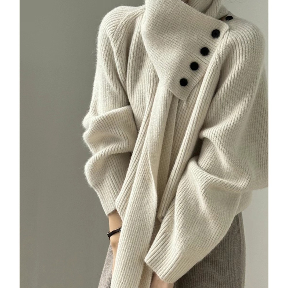 正韓 圍巾造型毛衣 現貨米白-細節圖8