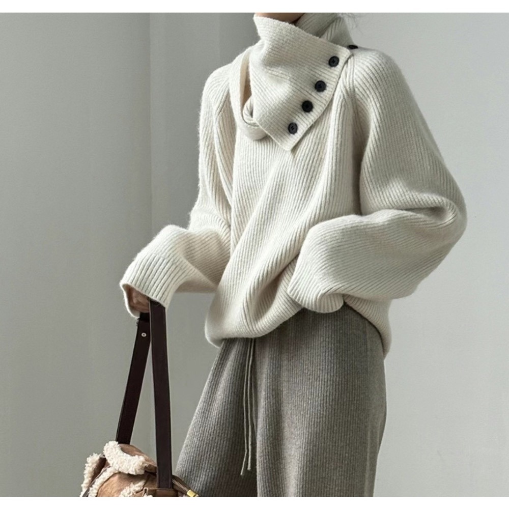 正韓 圍巾造型毛衣 現貨米白-細節圖9