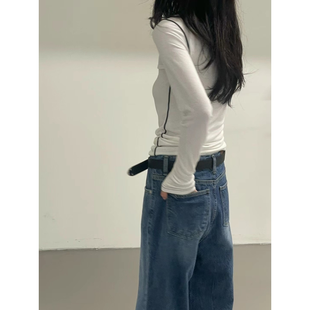 正韓 撞色拷克微高領上衣 現貨白/灰-細節圖6