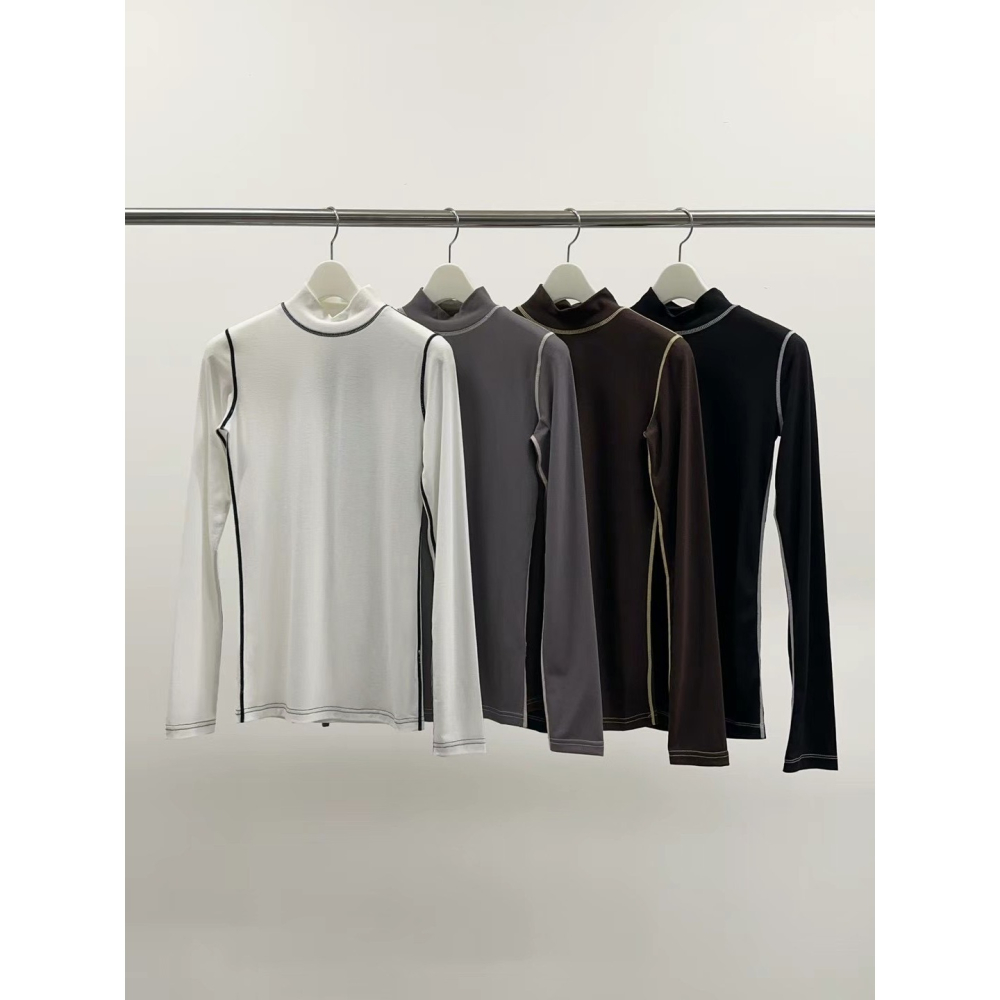 正韓 撞色拷克微高領上衣 現貨白/灰-細節圖9