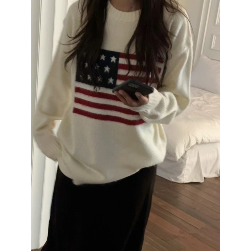 正韓 美國國旗毛衣 現貨深藍-細節圖3