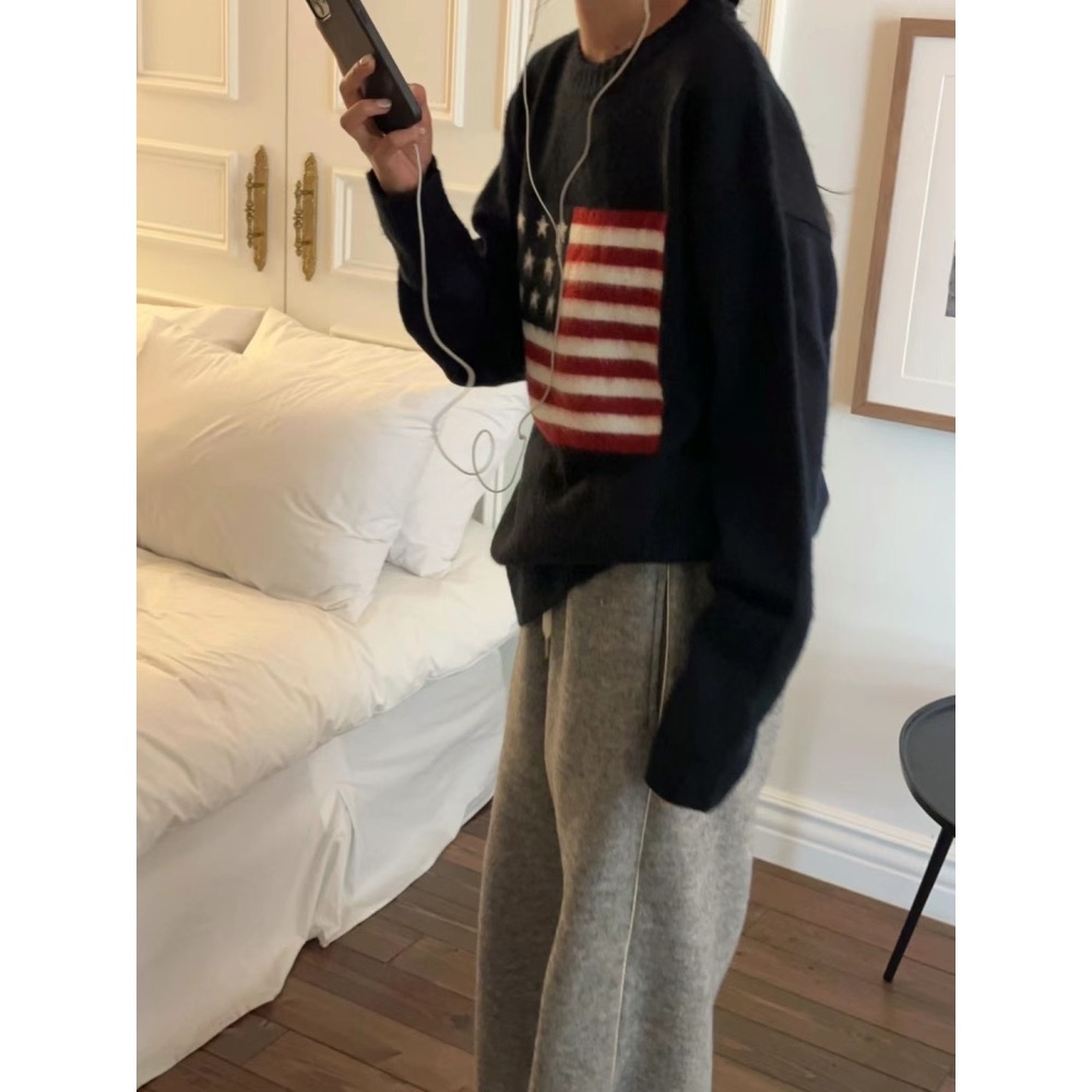 正韓 美國國旗毛衣 現貨深藍-細節圖4