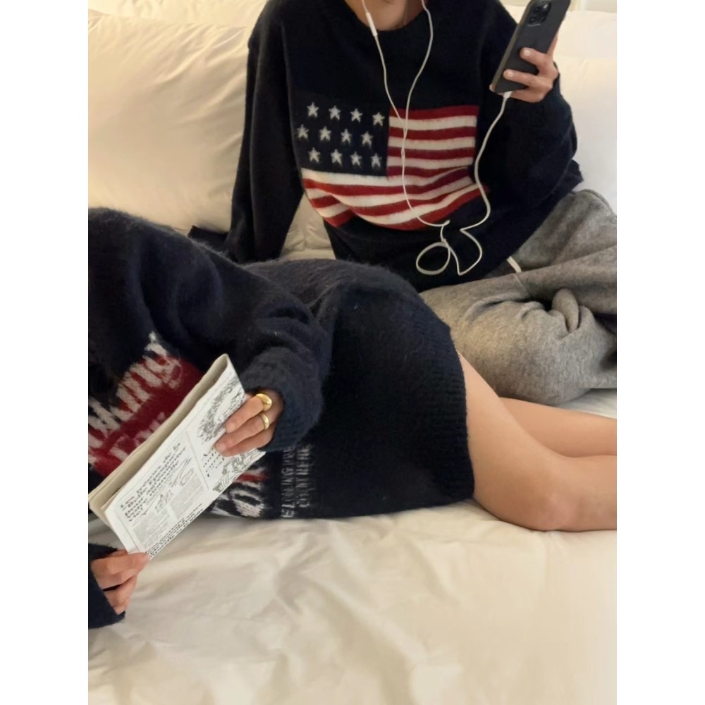 正韓 美國國旗毛衣 現貨深藍-細節圖9