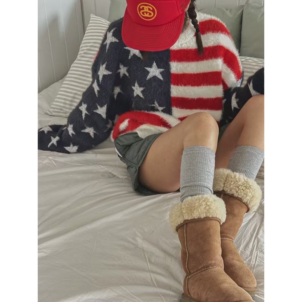 正韓 大大美國國旗毛衣 現貨黑-細節圖8