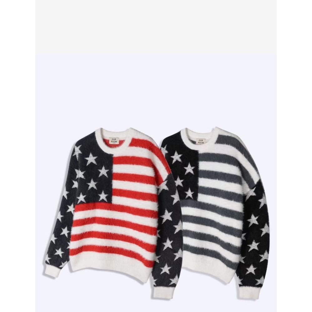 正韓 大大美國國旗毛衣 現貨黑-細節圖9