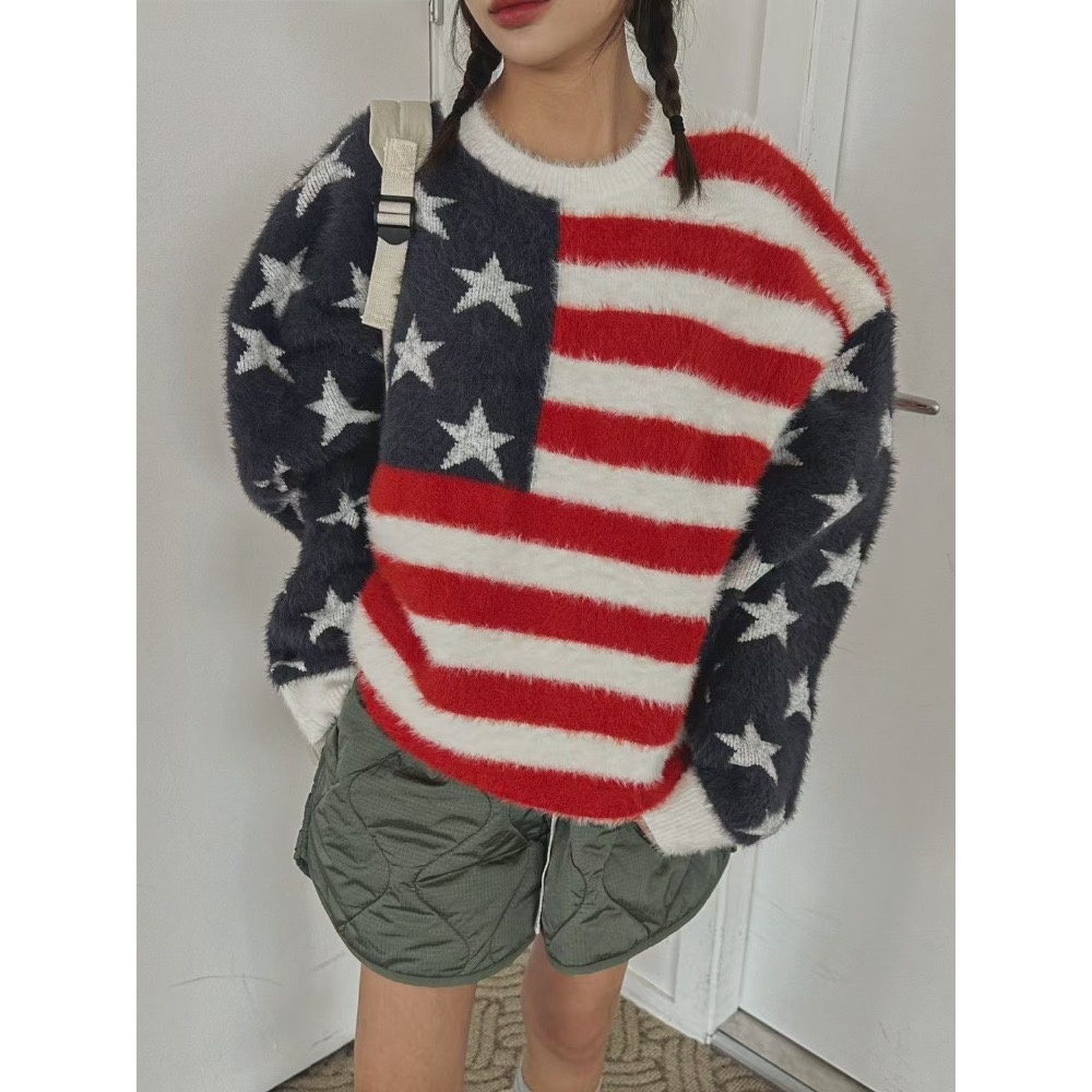 正韓 大大美國國旗毛衣 現貨黑-規格圖9