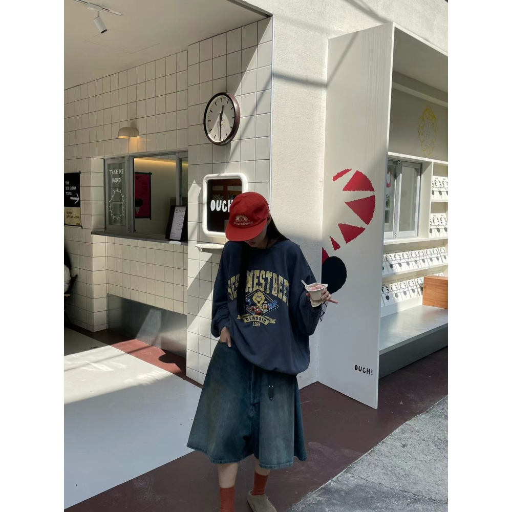 正韓 芝麻街破損感內刷毛大學T-細節圖4