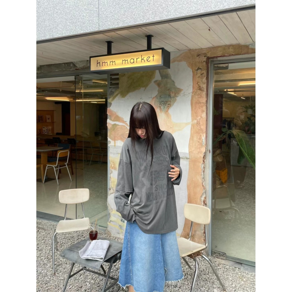 正韓 摩托車假兩件T 現貨淺灰/深灰-細節圖6