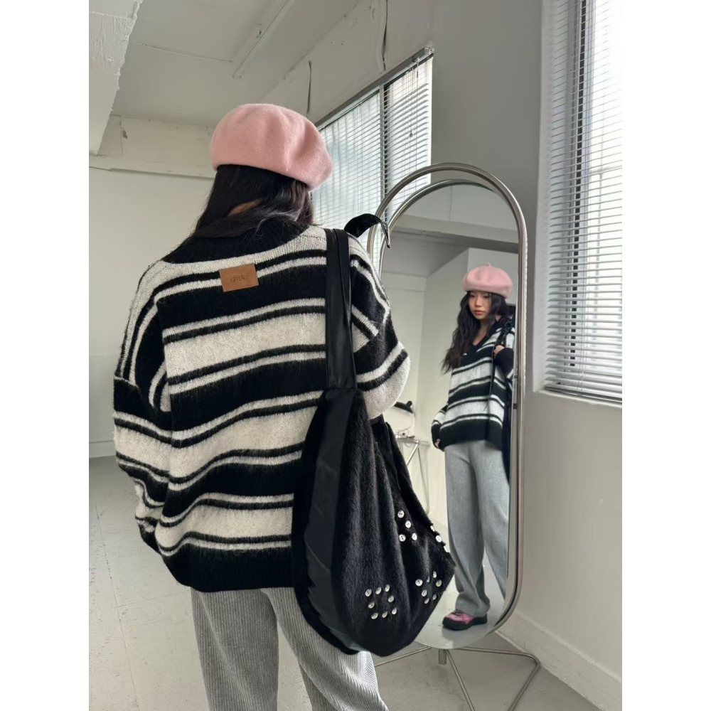 正韓 坑條褲頭鬆緊腰長褲 現貨白/灰-細節圖5