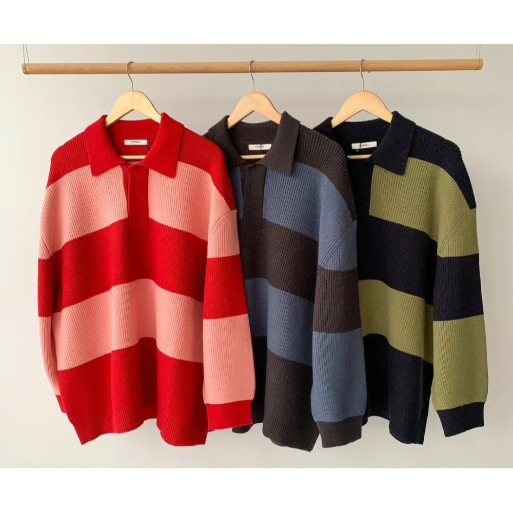 正韓 POLO領條紋針織上衣 現貨綠/藍-細節圖5