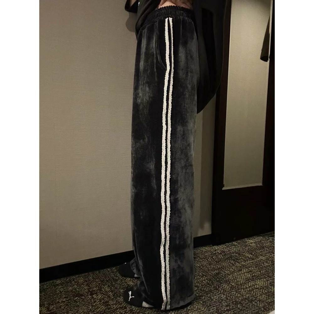 正韓 天鵝絨繡線長褲 現貨白/紅-細節圖4