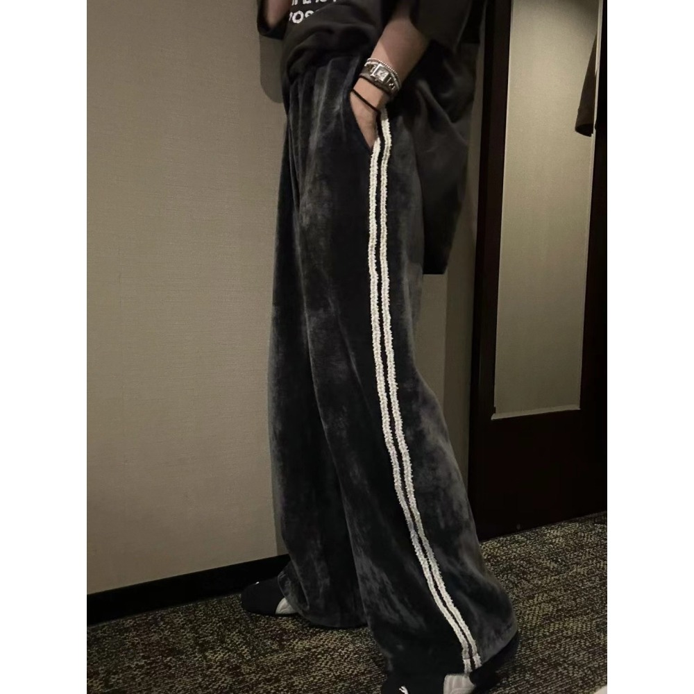 正韓 天鵝絨繡線長褲 現貨白/紅-細節圖5