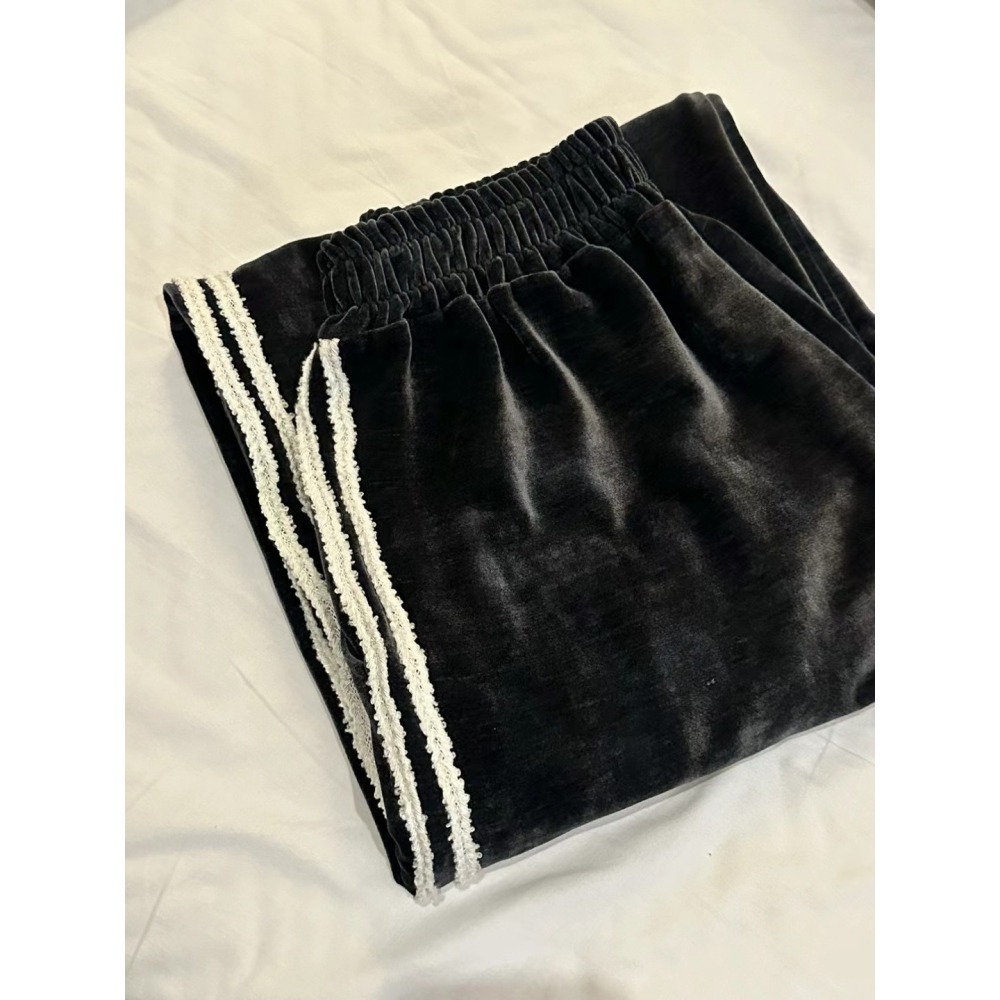 正韓 天鵝絨繡線長褲 現貨白/紅-細節圖6