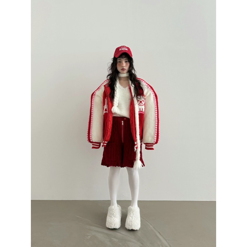 正韓 狗狗針織毛衣拉鍊外套 現貨紅色-細節圖3