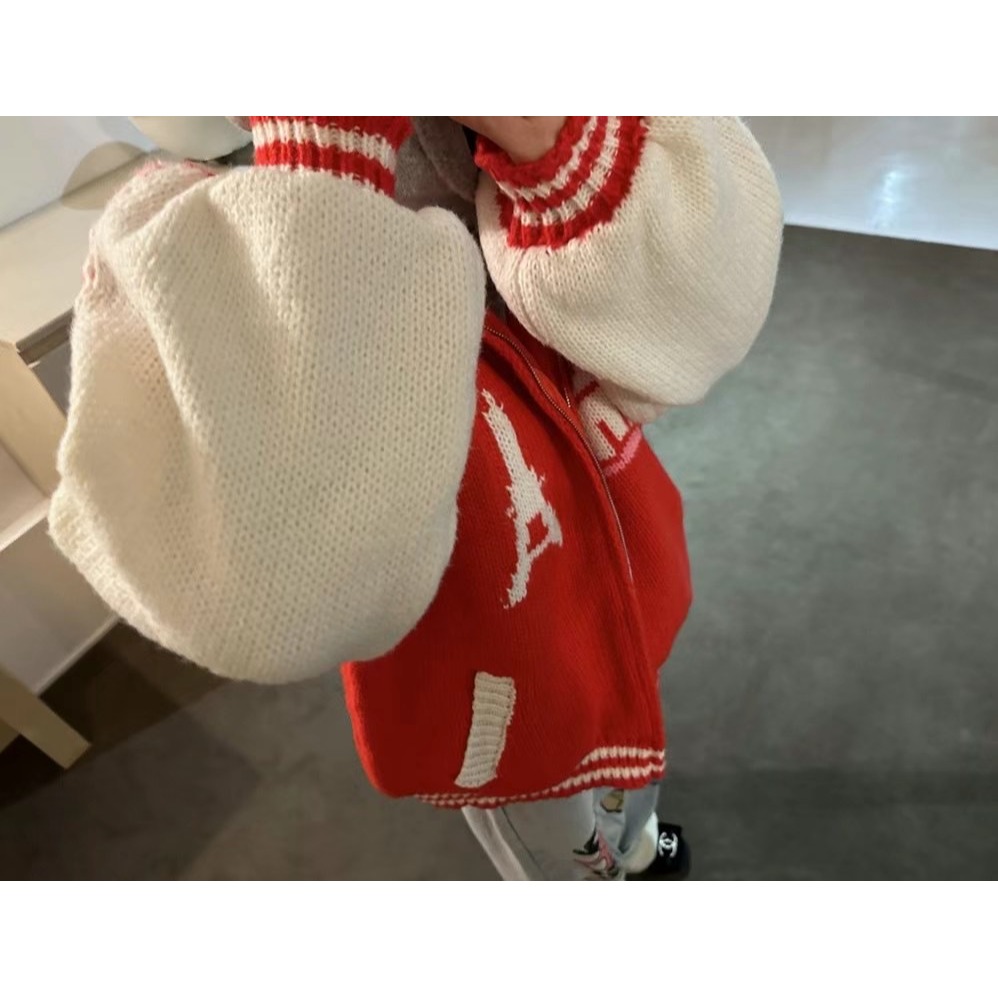 正韓 狗狗針織毛衣拉鍊外套 現貨紅色-細節圖5