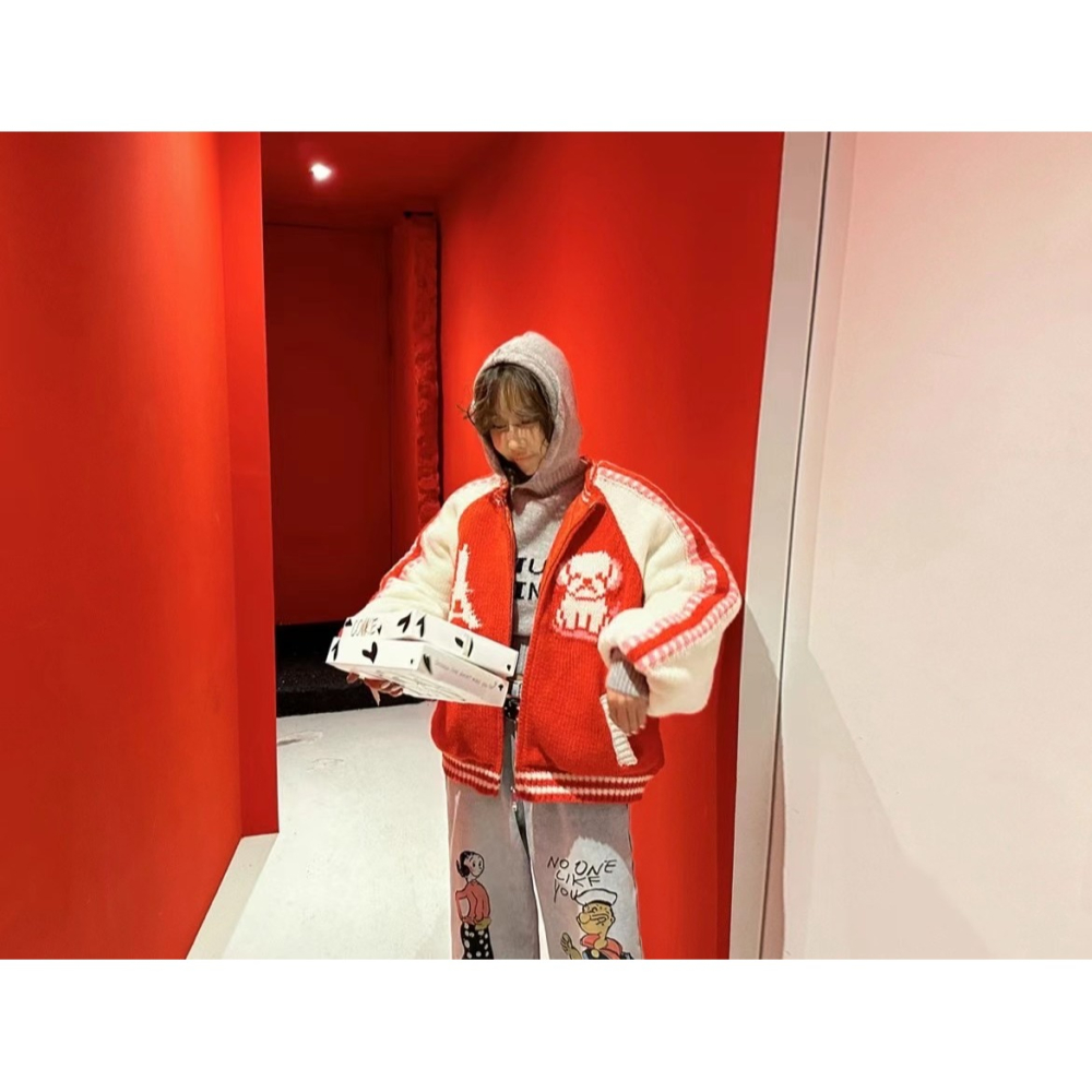 正韓 狗狗針織毛衣拉鍊外套 現貨紅色-細節圖7