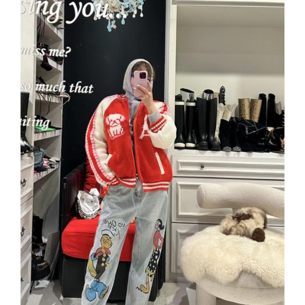 正韓 狗狗針織毛衣拉鍊外套 現貨紅色-細節圖8