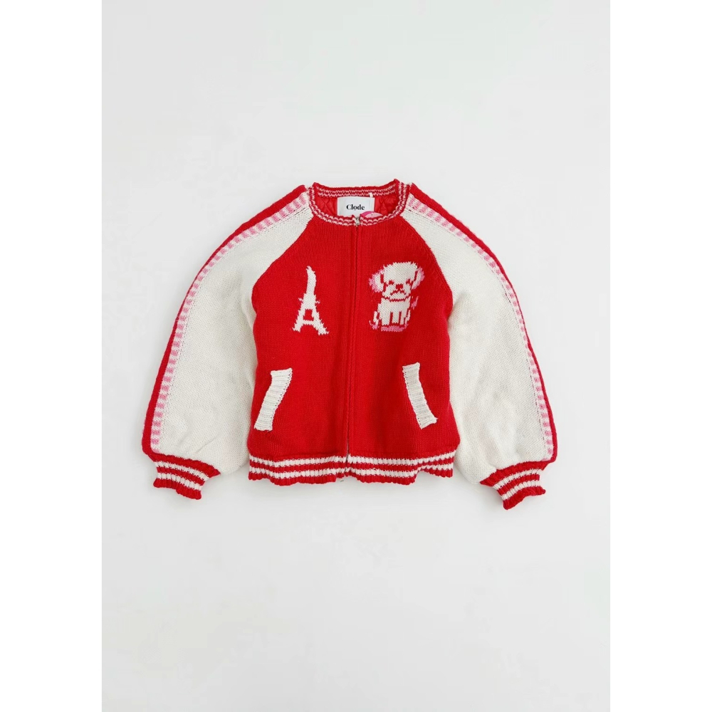 正韓 狗狗針織毛衣拉鍊外套 現貨紅色-細節圖9