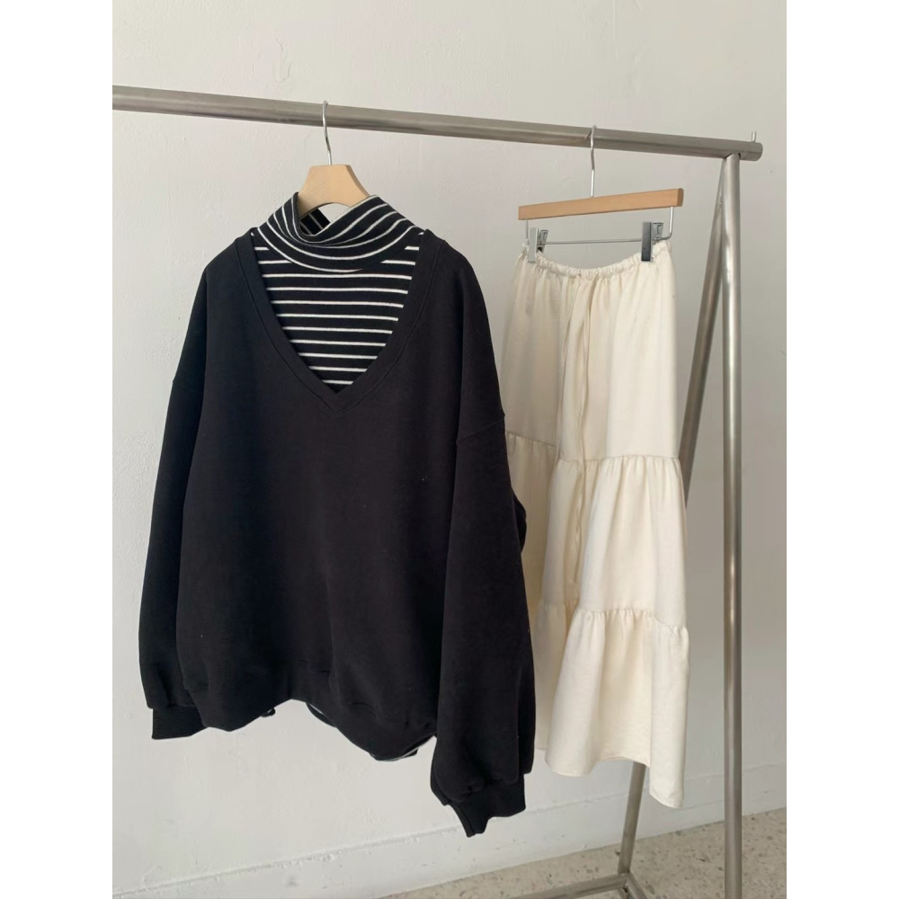 正韓 大V領內刷毛大學T 現貨黃/灰-細節圖7