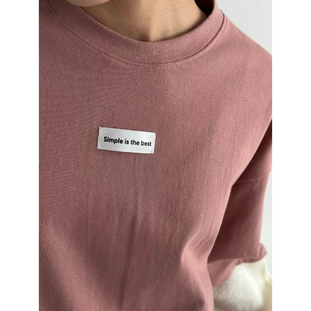 正韓 假兩件拼接上衣 現貨粉/咖-細節圖3