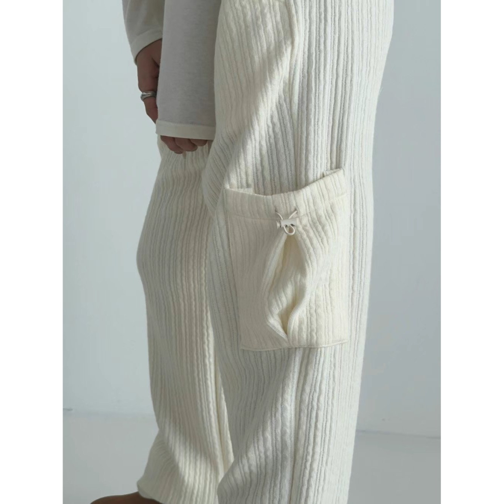 正韓 細坑條工作褲型縮口棉褲 現貨白/黑-細節圖6