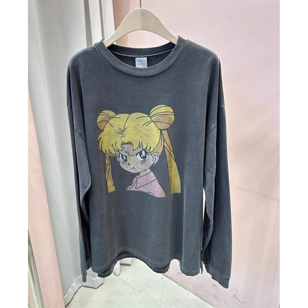 正韓 洗舊感美少女戰士氣噗噗T 現貨鐵灰-細節圖4