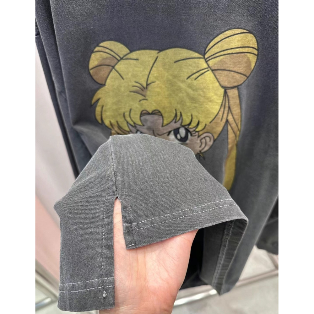 正韓 洗舊感美少女戰士氣噗噗T 現貨鐵灰-細節圖5