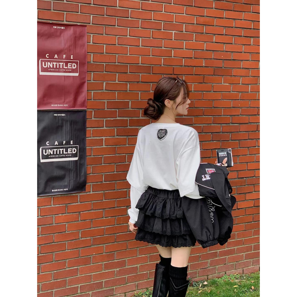 正韓 愛心按鈕假兩件上衣 現貨白-細節圖4