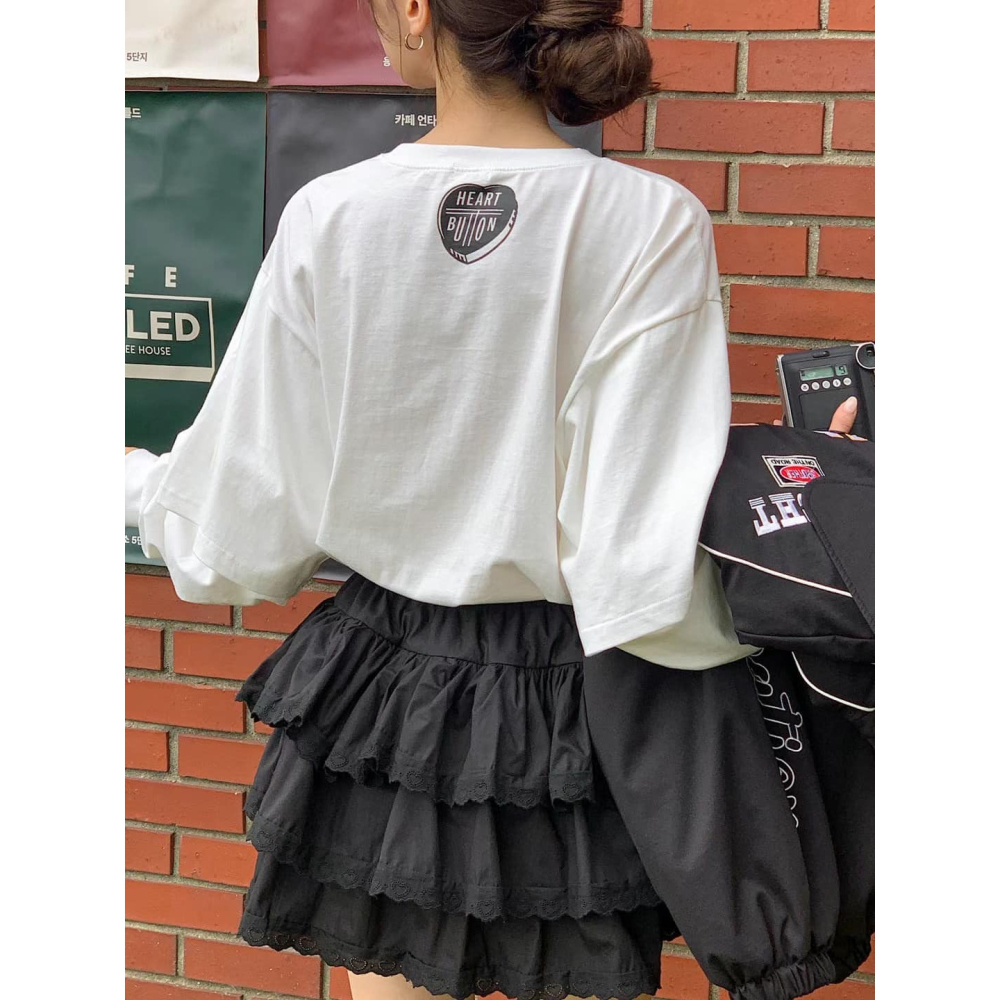 正韓 愛心按鈕假兩件上衣 現貨白-細節圖6