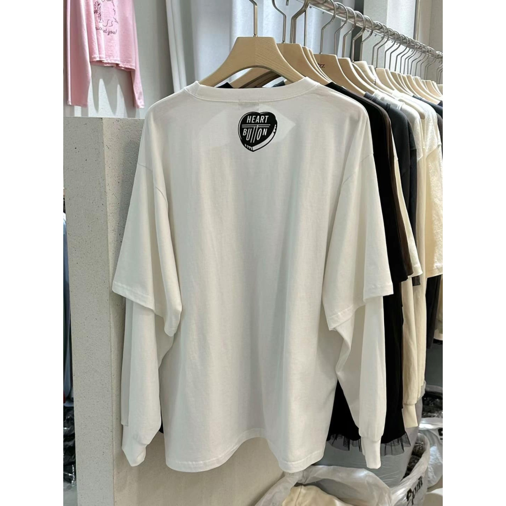 正韓 愛心按鈕假兩件上衣 現貨白-細節圖8