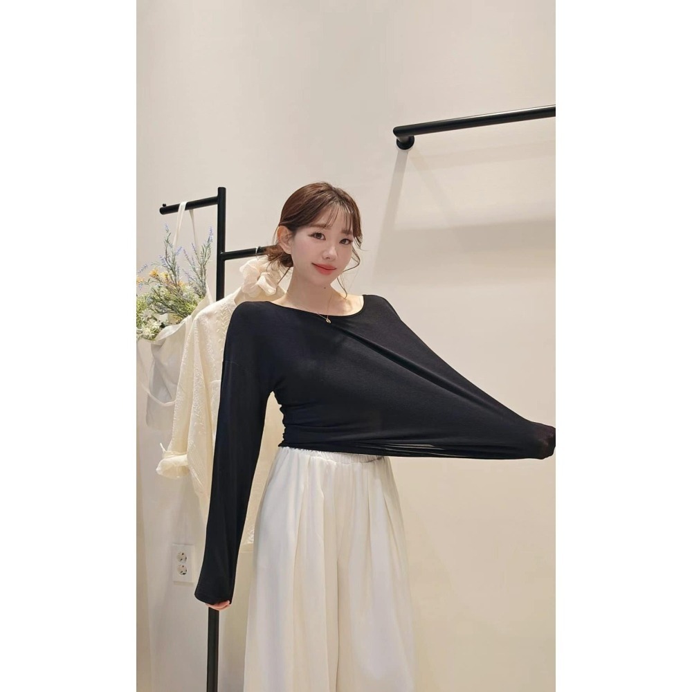 正韓 超軟舒適素面長T 現貨黑色-細節圖2