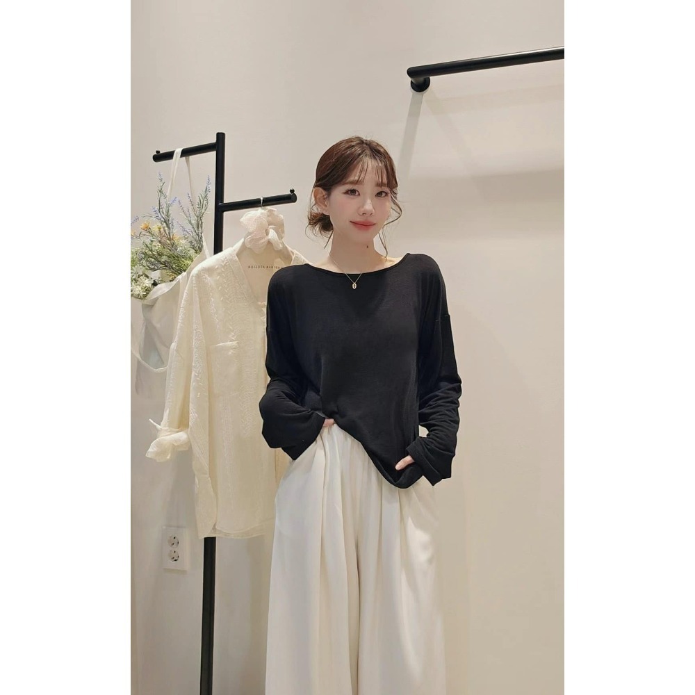 正韓 超軟舒適素面長T 現貨黑色-規格圖4