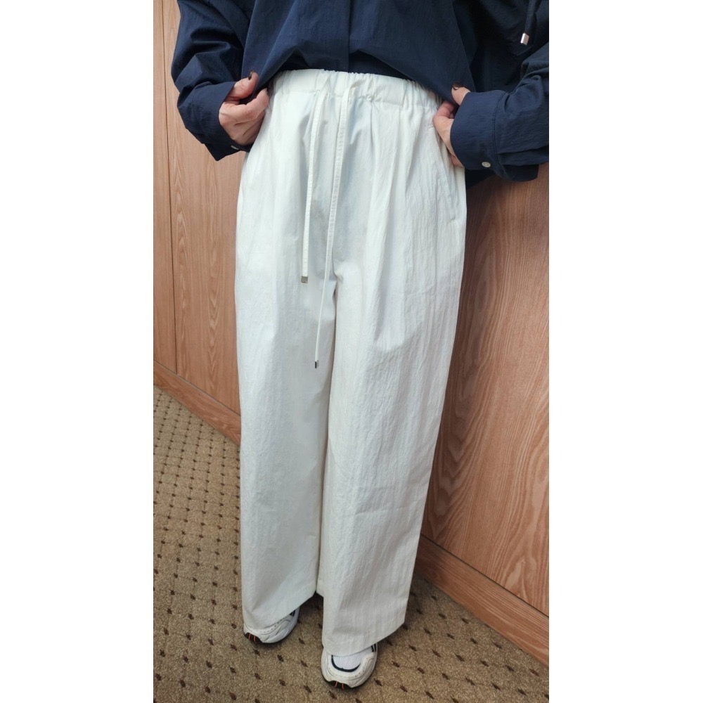 正韓 鬆緊腰抽繩休閒西褲四色 現貨深藍-規格圖6