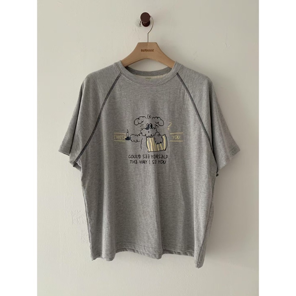 正韓 拷克邊撞色可愛狗狗T恤三色 現貨米白-規格圖7