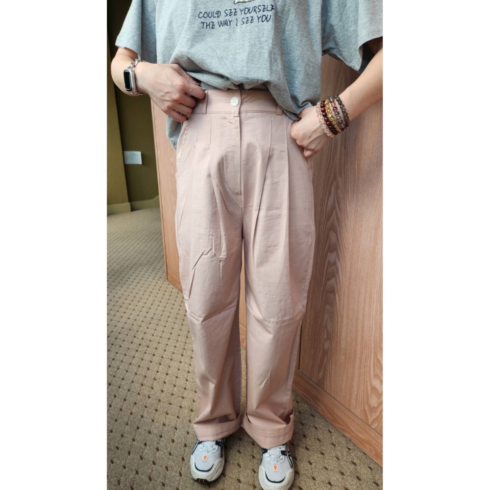 正韓 可愛小標籤休閒西褲三色 米白/粉現貨-細節圖3