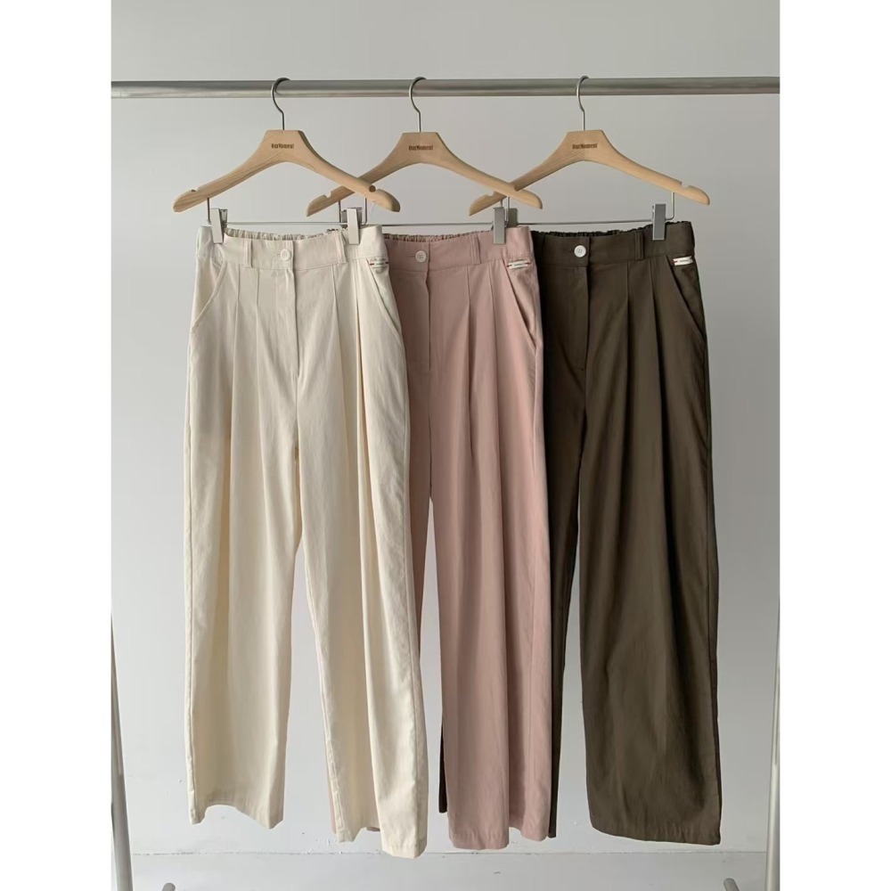 正韓 可愛小標籤休閒西褲三色 米白/粉現貨-細節圖5