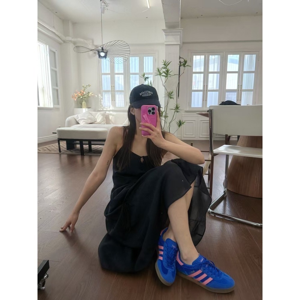 正韓 細肩帶蝴蝶結不規則裙襬設計背心洋裝三色 現貨白色-細節圖4