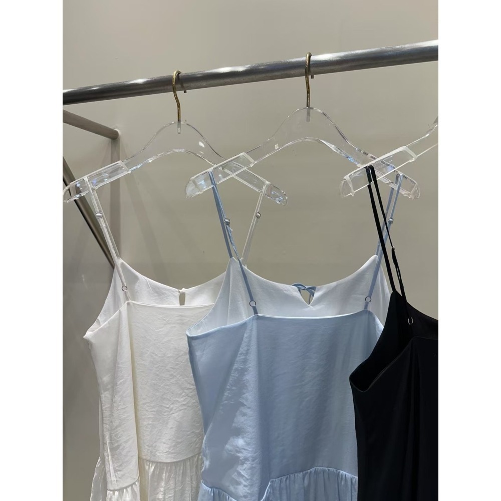 正韓 細肩帶蝴蝶結不規則裙襬設計背心洋裝三色 現貨白色-細節圖10